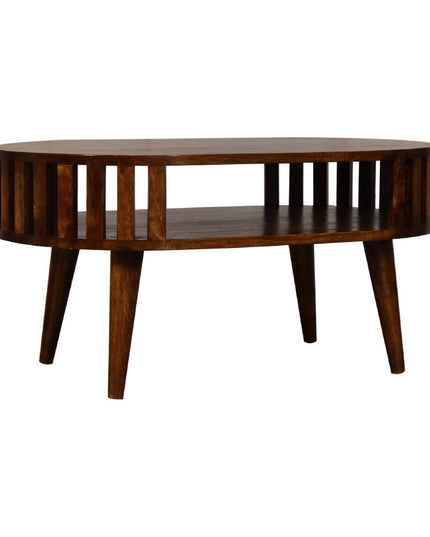 32" Chestnut Solid Wood Oval Coffee Table With Shelf