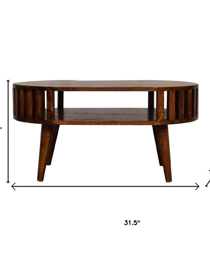 32" Chestnut Solid Wood Oval Coffee Table With Shelf