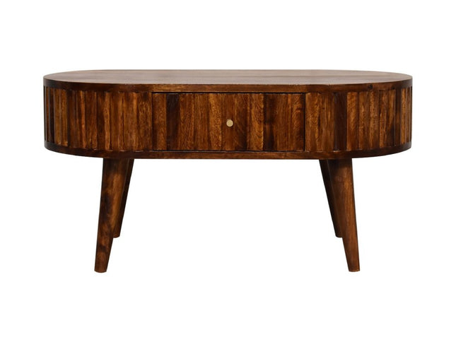 32" Chestnut Solid Wood Oval Coffee Table With Two Drawers