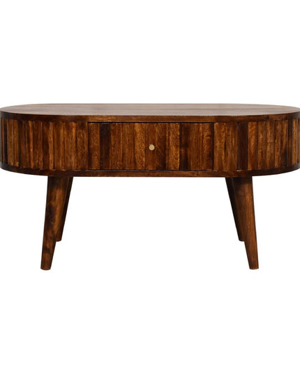 32" Chestnut Solid Wood Oval Coffee Table With Two Drawers