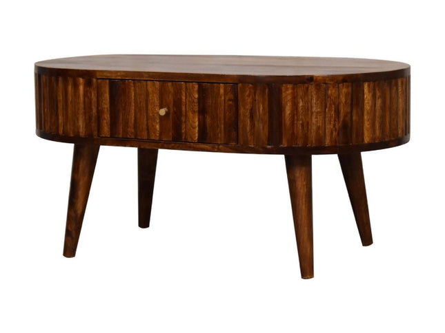 32" Chestnut Solid Wood Oval Coffee Table With Two Drawers