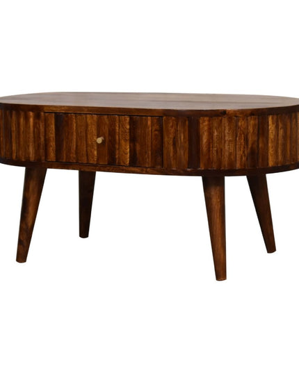 32" Chestnut Solid Wood Oval Coffee Table With Two Drawers