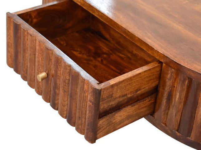 32" Chestnut Solid Wood Oval Coffee Table With Two Drawers