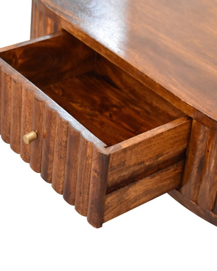 32" Chestnut Solid Wood Oval Coffee Table With Two Drawers