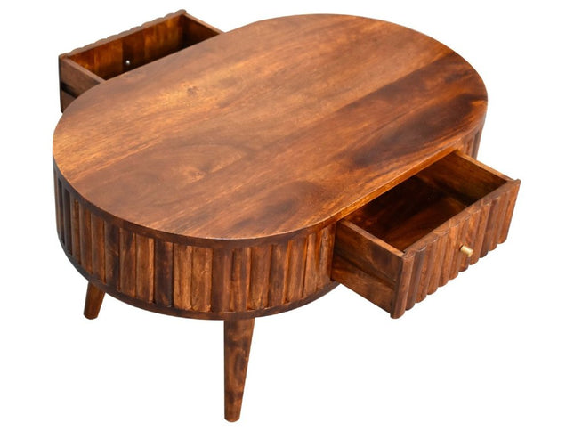 32" Chestnut Solid Wood Oval Coffee Table With Two Drawers