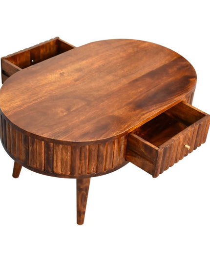 32" Chestnut Solid Wood Oval Coffee Table With Two Drawers