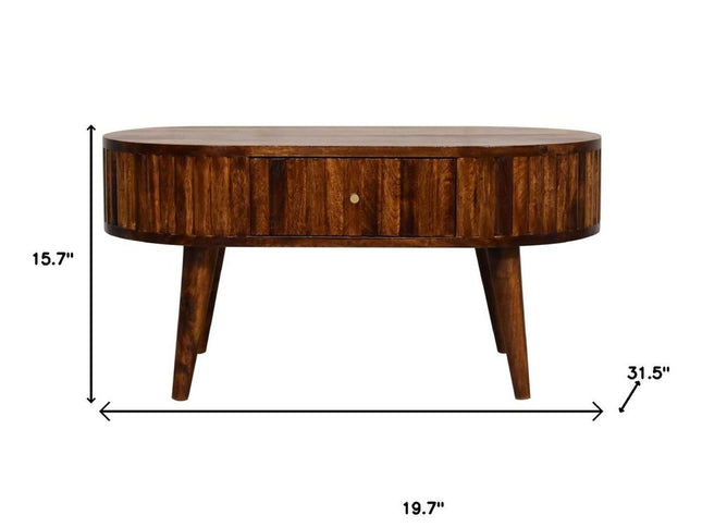 32" Chestnut Solid Wood Oval Coffee Table With Two Drawers