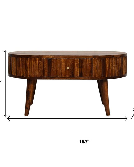 32" Chestnut Solid Wood Oval Coffee Table With Two Drawers