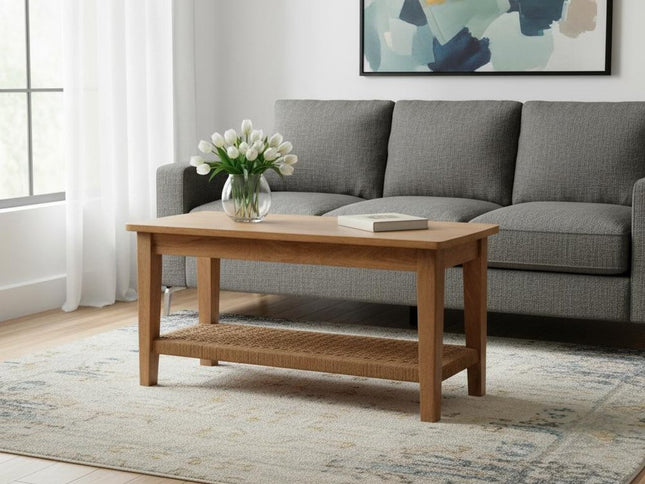 35" Oak Solid Wood Coffee Table With Shelf