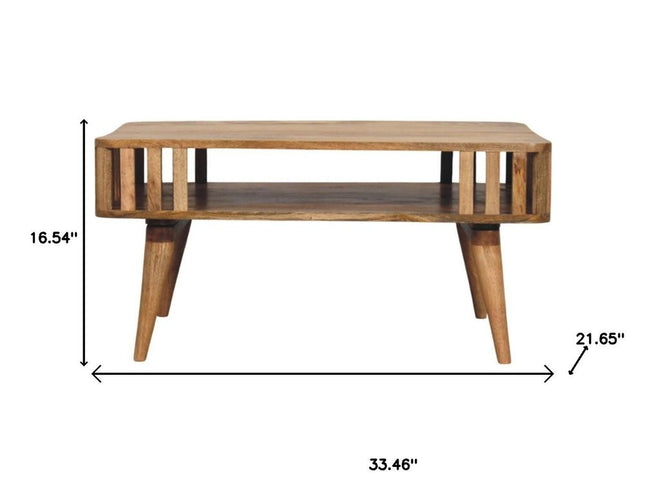33" Oak Solid Wood Coffee Table With Shelf
