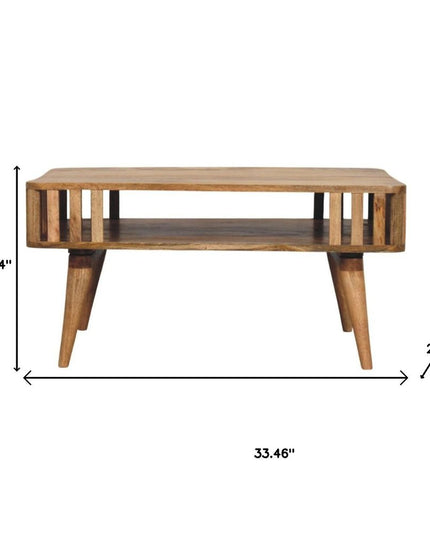 33" Oak Solid Wood Coffee Table With Shelf