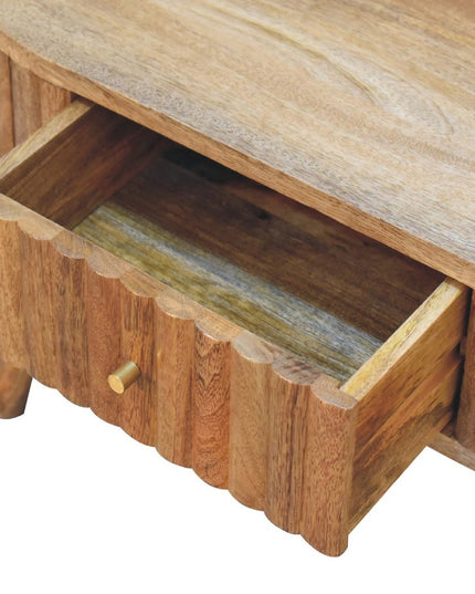 32" Oak Solid Wood Oval Coffee Table With Two Drawers