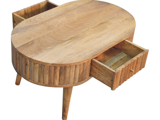 32" Oak Solid Wood Oval Coffee Table With Two Drawers