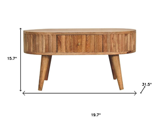 32" Oak Solid Wood Oval Coffee Table With Two Drawers