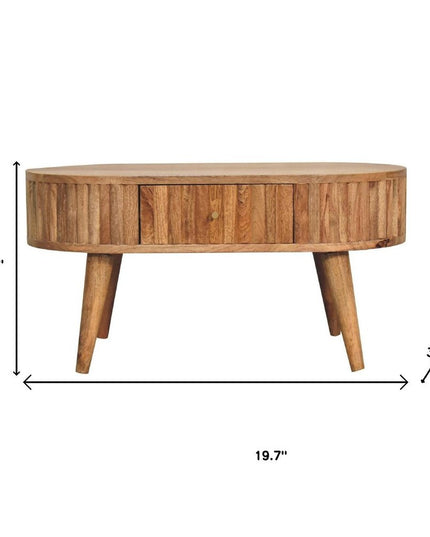 32" Oak Solid Wood Oval Coffee Table With Two Drawers