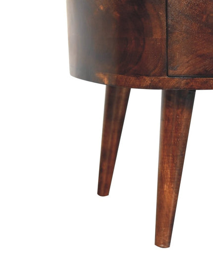 32" Walnut Solid Wood Free Form Coffee Table With Drawer And Shelf