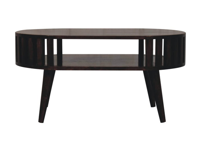 32" Walnut Solid Wood Oval Coffee Table With Shelf