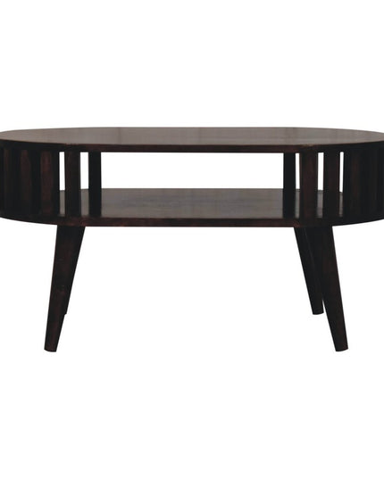 32" Walnut Solid Wood Oval Coffee Table With Shelf