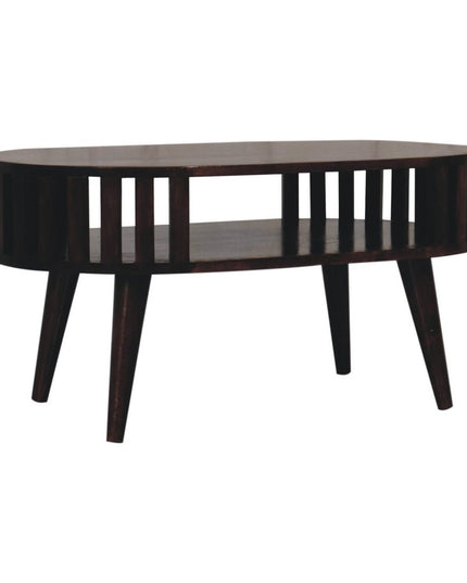 32" Walnut Solid Wood Oval Coffee Table With Shelf