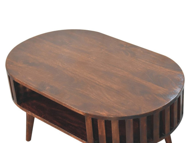 32" Walnut Solid Wood Oval Coffee Table With Shelf