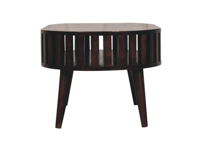 32" Walnut Solid Wood Oval Coffee Table With Shelf