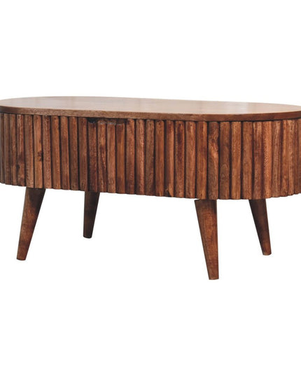 34" Natural Solid Wood Oval Lift Top Coffee Table With Drawer