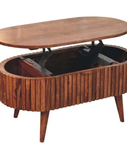 34" Natural Solid Wood Oval Lift Top Coffee Table With Drawer