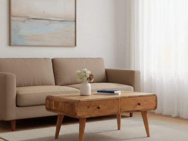 34" Oak Solid Wood Coffee Table With Two Drawers