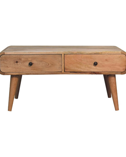 34" Oak Solid Wood Coffee Table With Two Drawers