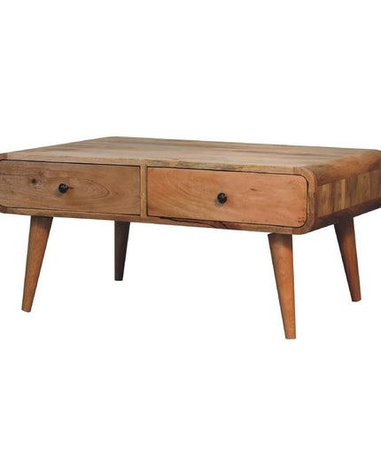 34" Oak Solid Wood Coffee Table With Two Drawers