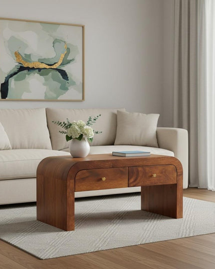 32" Chestnut Solid Wood Solid Coffee Table With Two Drawers