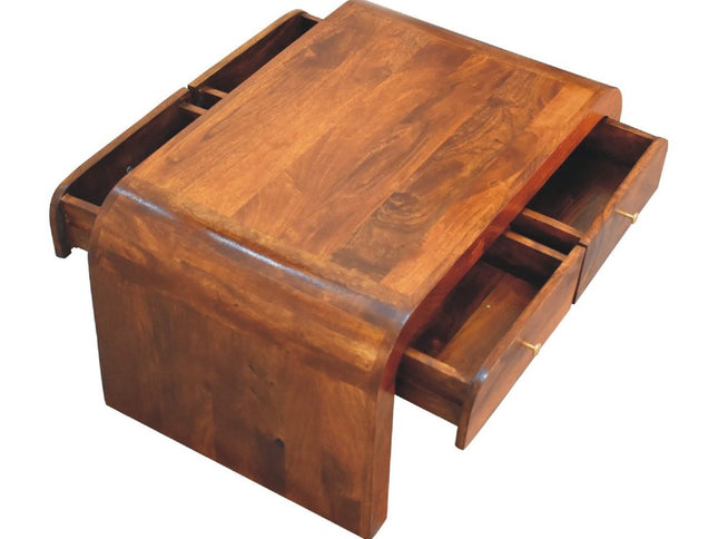 32" Chestnut Solid Wood Solid Coffee Table With Two Drawers