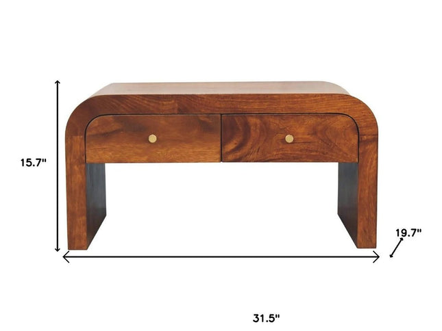 32" Chestnut Solid Wood Solid Coffee Table With Two Drawers