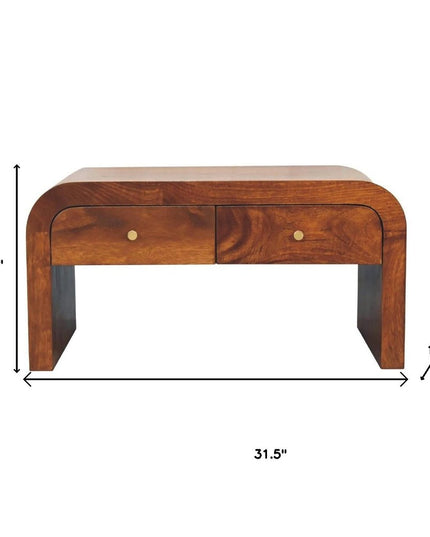 32" Chestnut Solid Wood Solid Coffee Table With Two Drawers