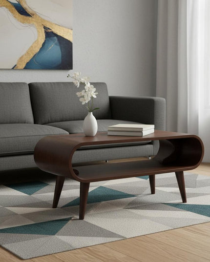 35" Walnut Solid Wood Coffee Table With Shelf