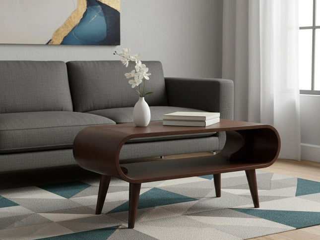 35" Walnut Solid Wood Coffee Table With Shelf