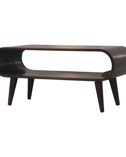 35" Walnut Solid Wood Coffee Table With Shelf