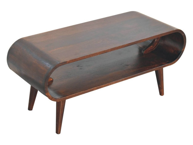 35" Walnut Solid Wood Coffee Table With Shelf