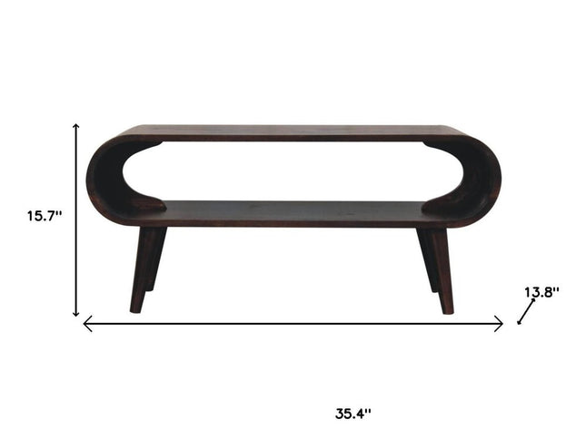 35" Walnut Solid Wood Coffee Table With Shelf