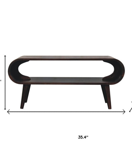 35" Walnut Solid Wood Coffee Table With Shelf