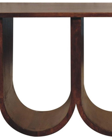 32" Chestnut Solid Wood Abstract Coffee Table With Three Shelves