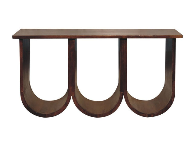 32" Chestnut Solid Wood Abstract Coffee Table With Three Shelves
