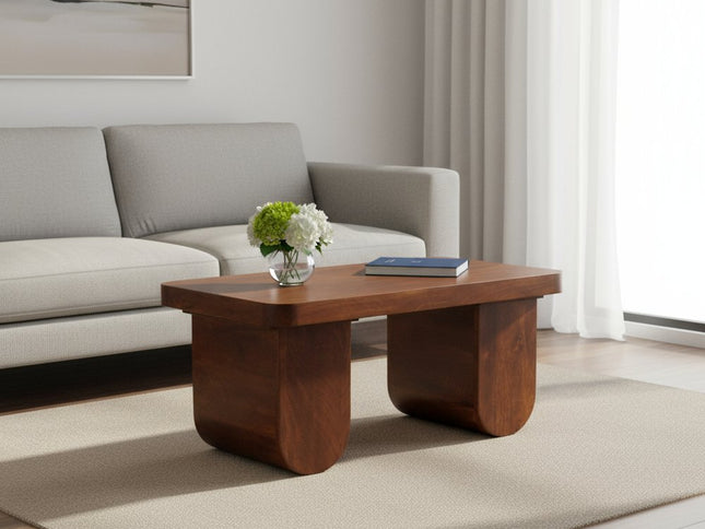 32" Chestnut Solid Wood Double Pedestal Coffee Table