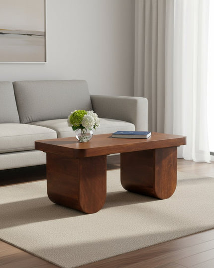 32" Chestnut Solid Wood Double Pedestal Coffee Table