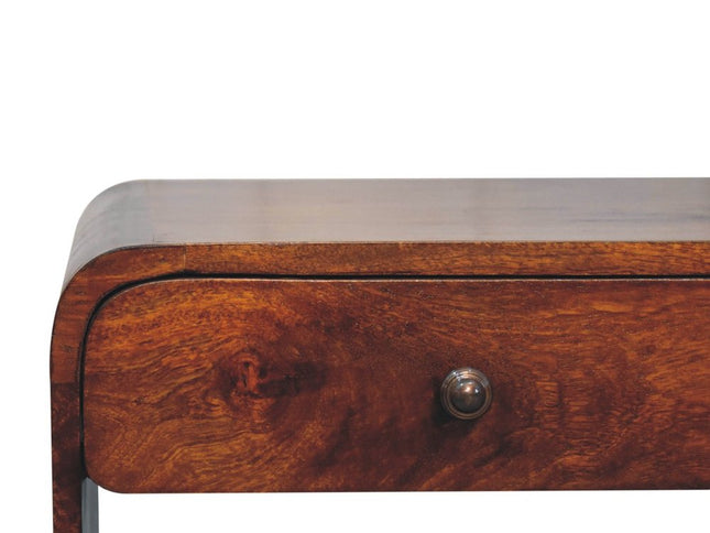 34" Chestnut Solid Wood Floor Shelf Coffee Table With Two Drawers And Shelf