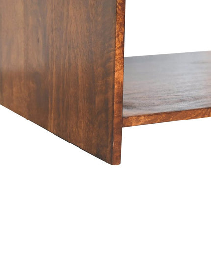 34" Chestnut Solid Wood Floor Shelf Coffee Table With Two Drawers And Shelf