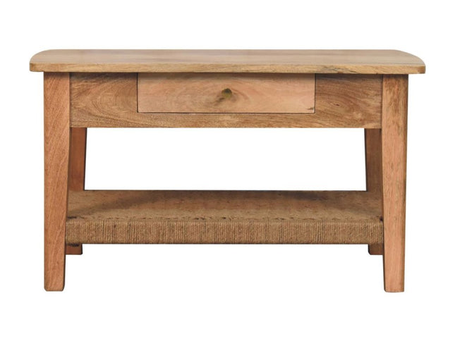 32" Oak Solid Wood Floor Shelf Coffee Table With Drawer And Shelf