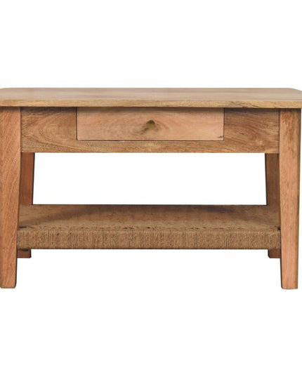 32" Oak Solid Wood Floor Shelf Coffee Table With Drawer And Shelf