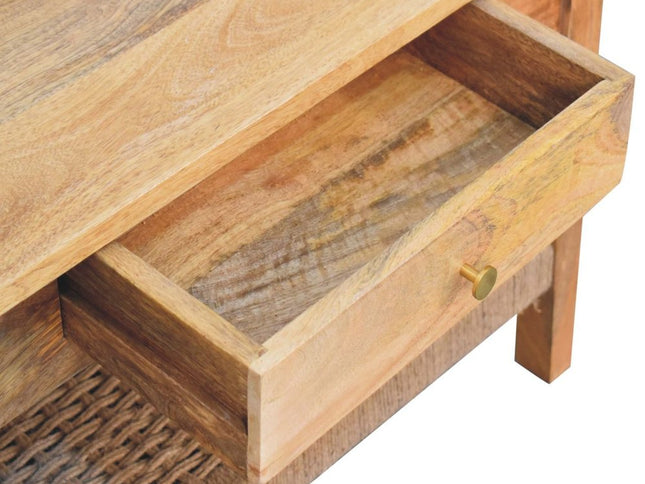 32" Oak Solid Wood Floor Shelf Coffee Table With Drawer And Shelf