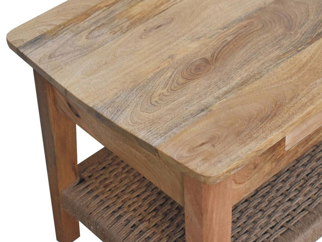 32" Oak Solid Wood Floor Shelf Coffee Table With Drawer And Shelf